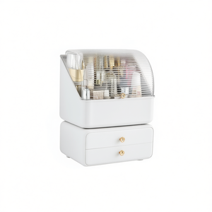 Organisateur de maquillage moderne Db étanche avec couvercle transparent et double tiroir pour le rangement des cosmétiques, design en plastique blanc - Product Image 1
