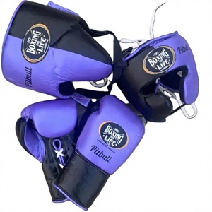 No Boxing No Life - Juego de guantes y protectores de boxeo, color morado y negro, con cordones, para entrenamiento de sparring, para adultos, de cuero transpirable - Product Image 1