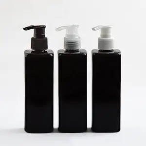 Fabriek Produceren Cosmetische Huisdier Vierkante Plastic Lotion Fles Groothandel Op Maat Hoge Kwaliteit Zwarte Shampoo Fles