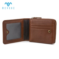 Dompet kulit asli cokelat kustom pria kualitas tinggi saku koin dengan Logo timbul tempat kartu klip uang