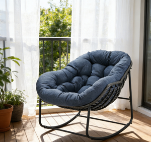 Fauteuil à bascule double en osier populaire avec coussin épais, chaise longue en rotin pour intérieur et extérieur, idéale pour patio et <span class=keywords><strong>salon</strong></span> - Product Image 6