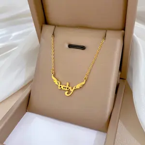 Collar De Letras personalizado minimalista, Alas De bebé, chapado en oro, ala personalizada, Alas De Ángel