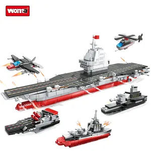 Woma Speelgoed Vliegdekschip Model 8 In 1 Slagschip Oorlogsvloot Gevechtsschepen Transformeren Auto Helikopter Bouwstenen Set