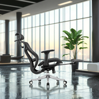 Chaise de bureau ergonomique moderne entièrement en maille, avec support lombaire réglable, repose-pieds pivotant, base en alliage d'aluminium, vérin à gaz certifié classe 3