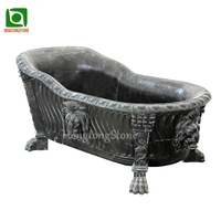 Baignoire autoportante décorative pour la maison, sculptée à la main en marbre noir et blanc naturel, pour adultes