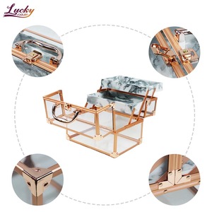 Trousse de maquillage acrylique marbre doré pour maquillage professionnel Portable avec plateaux trousse de toilette cosmétique - Product Image 4