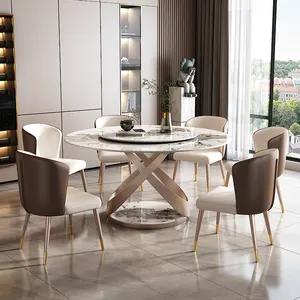 新欧洲设计豪华6把椅子餐厅家居家具现代金属底座新欧洲设计圆形餐桌套装