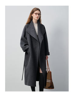 Новинка VEGA CHANG: Зимнее свободное длинное двустороннее шерстяное пальто темно-серого цвета, оверсайз, с широким воротником - Product Image 1