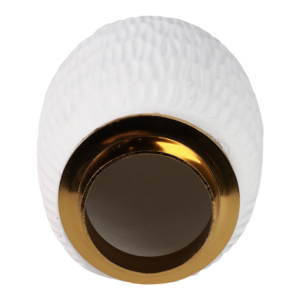Vaso Ecomix medio con bordo in metallo bianco, vaso decorativo per fiori, per soggiorno, decorazioni per la casa, camera da letto, vaso da comodino - Product Image 6