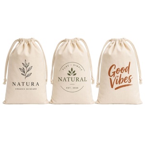 Bolsa con cordón de algodón puro, respetuosa con la piel, lavable, reutilizable, ecológica, bolsa de almacenamiento para embalaje de regalo, multiusos - Product Image 1