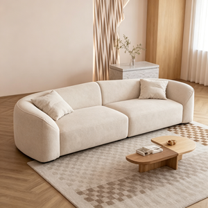 Curved Fabric Sectional <b>Sofa</b> Three Seat Pillow Back Wooden <b>Legs</b> Minimalist Design Living Room Furniture - Product Image 3
