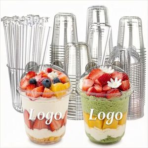 Gobelets en plastique PET transparents jetables en forme de U avec logo personnalisé, 89 mm, 360/400/500/600/700 ml, avec couvercles, pour crème glacée et café glacé, vente en gros - Product Image 1