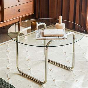 Table basse ronde en verre trempé de style nordique moderne, petite taille, facile à nettoyer, pour la maison, le salon et les séjours en gîte. - Product Image 5