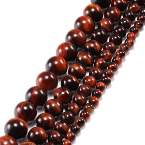 Cuentas redondas de ojo de tigre natural para hacer pulseras, cuentas sueltas de roca volcánica tricolor amarillo y rojo, origen Yiwu ST0057 - Product Image 4