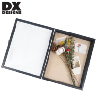 DX DESIGNS Boîte à Ombre en Bois Profonde 12x16 Pouces, Vitrine avec Porte en Verre et Fond en Lin pour Fleurs Séchées, Souvenirs de Remise de Diplôme et de Mariage