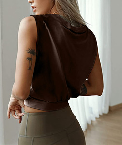 Nouveauté été, haut sans manches à col rond uni pour femme, t-shirt tendance - Product Image 5