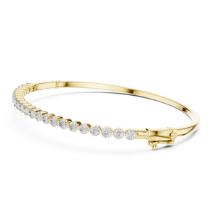 Brazalete de oro amarillo con diamantes, con media fila de piedras brillantes de corte redondo y cierre de caja seguro, joyería fina. - Product Image 1