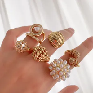 LS-B5525 promozionale anello di perle vintage in metallo per le donne di alta qualità 18k oro placcato anello come regalo