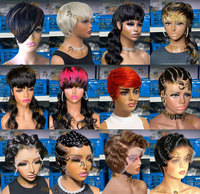 Peluca de Cabello Virgen Brasileño con Encaje, Estilo Bob, Sin Flequillo, Rizado, Color HD 1B para Mujeres Negras