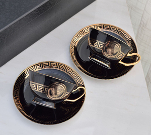 Bone China Coffee <b>Cups</b> and Plates Light Luxury Retro Black Glazed Afternoon <b>Tea</b> <b>Cups</b> 2-piece Gift Box <b>Set</b> - Product Image 2
