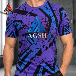 เสื้อยืดแขนสั้นพิมพ์ลายซับลิเมชั่นสำหรับผู้ชาย AGSH ลายเรขาคณิต แห้งเร็ว ทรงเข้ารูป สปอร์ต คอกลม โพลีเอสเตอร์ - Product Image 2