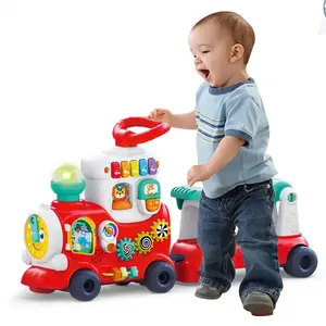 Kids Multifunction Ride On Toy Train 4 In 1 Pull-Along Play Toys Baby Musical Learning Push Walkers Toys