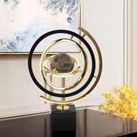 Ornement de globe en PVC Art déco moderne avec support rectangulaire noir et or, décoration d'intérieur, cadeau d'anniversaire
