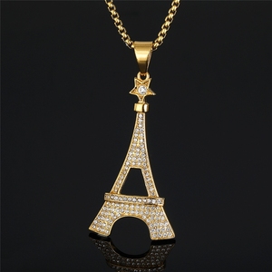 Collier Pendentif Homme en Acier Inoxydable Simple, Étanche et Inaltérable, avec Tour Eiffel de <span class=keywords><strong>Paris</strong></span> CZ Style Hip Hop Iced Out - Product Image 3