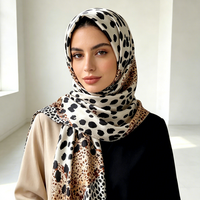 Hijab carré en satin imprimé léopard 90*90cm, foulard musulman dégradé, mode modeste, écharpe d'été pour femmes
