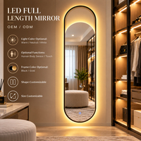 Miroir mural LED sur mesure pleine longueur, arqué et rétroéclairé, idéal pour dressing, magasin de vêtements et cabine d'essayage