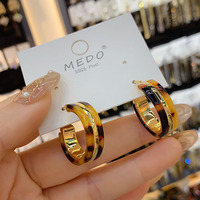 Boucles d'oreilles pour femmes en or massif 14 carats plaqué or, style rétro européen, imprimé léopard