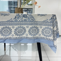 Nappe circulaire en lin 100% motif Panama avec impression numérique personnalisée