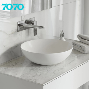 Lavabo rond moderne de haute qualité pour petite salle de bain, petit lavabo ovale en céramique artistique à poser, évier à montage sur comptoir avec robinet à trou unique - Product Image 2