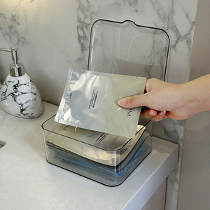 Transparent Flip Lid Cosmetic <b>Storage</b> Box With <b>Drawers</b> 1-3L Simple <b>Plastic</b> Makeup Organizer For Desk Use - Product Image 3