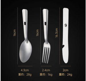 DFC01 Kit de 3 pièces en acier inoxydable pour le camping en plein air : fourchette, couteau, cuillère et ouvre-boîte à bière - Product Image 1