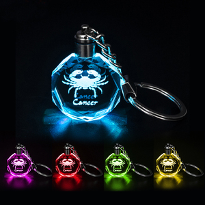 PuJiang Wholesale Clear Crystal Zodiac Sign Keychain Custom 3D Laser Engraving Colorful LED Light Lightweight Souvenir Gift