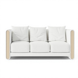 Sofá Minimalista en Forma de L de Tres Plazas con Tapicería de Tela Rellena de Espuma y Brazos de Madera para Sala de Estar - Product Image 1