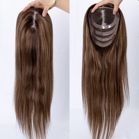 Topper en dentelle à nœuds simples, brun balayage, sans colle, adapté aux cuirs chevelus sensibles, maille respirante pour l'été, direct usine