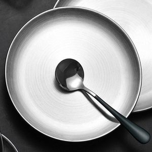 Plato Redondo de Acero Inoxidable Gris Nieve, Estilo Industrial, Apto para Alimentos, Apilable, para Uso Doméstico y Comercial - Product Image 4