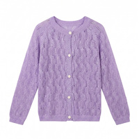 Modische Weiße Durchbrochene Strickjacke für Damen, Eleganter Französischer Stil Pointelle-Strick Pullover mit Knöpfen, Schimmernde Outfits im Großhandel