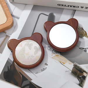 Antique-style wooden Song brocade <b>bear</b> mini makeup mirror, portable student carry mirror, <b>cute</b> beauty mirror, dirt-resistant - Product Image 2