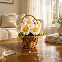 Panier mini tournesol en laine crochetée à la main, décoration de pot artificielle, cadeau d'entreprise pour les fêtes, pièce de présentation pour stand
