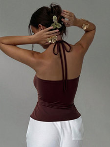 Top Halter Bandeau <span class=keywords><strong>ZONA</strong></span>, Corte Ajustado, Sin Mangas, Tejido Jersey Transpirable, Estilo Sexy y <span class=keywords><strong>Club</strong></span>, Prenda Exterior e Interior - Product Image 3
