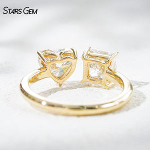 แหวนทองคำแท้ 10K ชุบโรเดียม StarsGem ประดับเพชร IGI 2.0 กะรัต สี E เพชรเพาะเลี้ยงทรงหัวใจ ดีไซน์ Toi Et Moi แบบเปิดปรับขนาดได้ - Product Image 3