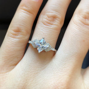 Gift for <b>Birthday</b> Bridal <b>Accessories</b> Anniversary Wedding S925 Diamond Shaped Aquamarine Cz Engagement Ring Wedding Dainty Rings - Product Image 6