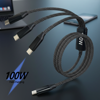 Câble de téléphone portable BWVV 100W 5A à charge rapide, 1,2 m, en nylon tressé blindé, USB 2.0/3.0 3-en-1, conducteur en cuivre pur