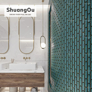 <span class=keywords><strong>Verde</strong></span> vert marbre pierre longue ovale mosaïque inde vert porcelaine carrelage décoration de la maison cuisine dosseret carreaux de céramique - Product Image 4