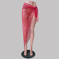 Xuanlang 6 Kleuren Mesh Pure Zwembadfeestjurken Pareldecoratie Doorzichtig Dames Lange Sarong Dames Bikini Cover-Ups Rok