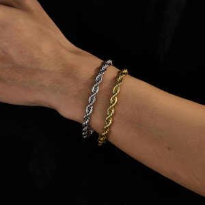 Pulsera Estilo Hiphop para Discoteca, Cadena Trenzada de Moissanita Chapada en Oro, Joyería de Cuerda Trenzada al por Mayor - Product Image 3