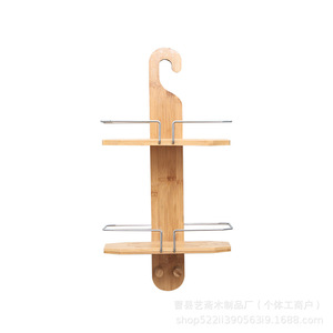 Estante de baño de madera para montar en la pared, estante de almacenamiento colgante de doble capa para artículos de tocador, color bambú, duradero - Product Image 5